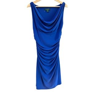 RALPH LAUREN Draped Bodycon Sheath Dress - Blue Size 8